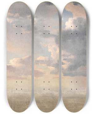 Triptych art skateboard deck of Christoffer Wilhelm Eckersberg Study Of Clouds Over The Sound by Christoffer Wilhelm Eckersberg (1783-1853)