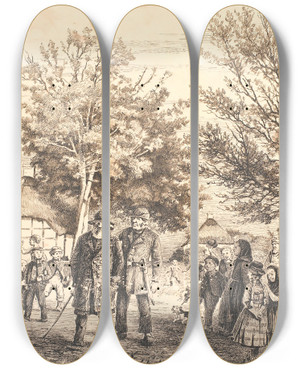 Triptych art skateboard deck of Hans Smidth Stodderkongen by Hans Smidth (1839-1917)