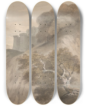 Triptych art skateboard deck of Rev William Warren Porter Castle Of Udolpho by Rev William Warren Porter (1776-1804)