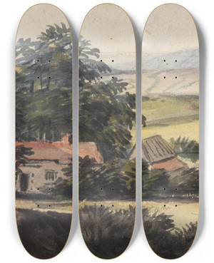 Triptych art skateboard deck of Peter Tillemans From Hampstead by Peter Tillemans (1684-1734)
