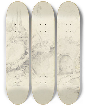 Triptych art skateboard deck of Ernst Fries Bei Ariccia Brunnen Bei Einem Einsiedlerhuschen by Ernst Fries (1801-1833)