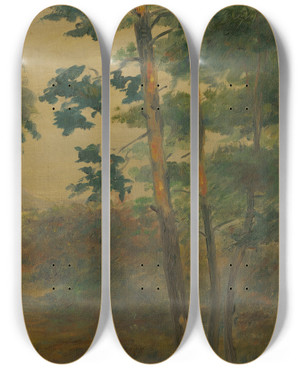 Triptych art skateboard deck of Elemr Halszhradil Forest View by Elemir Halasz Hradil (1873-1948)
