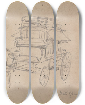 Triptych art skateboard deck of William Simpson Dak Gharry by William Simpson (1823-1899)