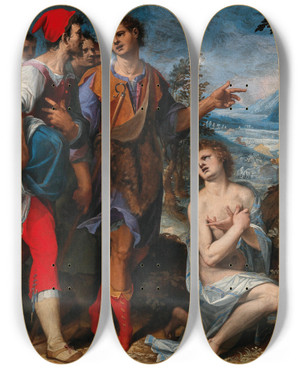 Triptych art skateboard deck of Donato Mascagni Joseph Being Sold By His Brothers by Donato Mascagni (1579-1636)