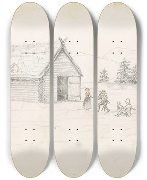 Triptych art skateboard deck of Hans Gude Rast Mellom Granvin Og Ulvik by Hans Gude (1825-1903)