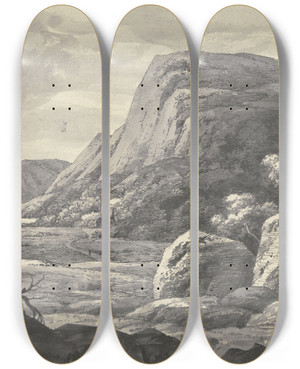 Triptych art skateboard deck of Louis Gurlitt Flusstal Mit Kapelle Und Wanderer by Louis Gurlitt (1812-1897)