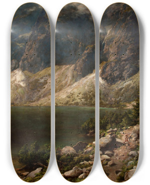Triptych art skateboard deck of Aleksander Mroczkowski The Morskie Oko Lake In The Tatras by Aleksander Mroczkowski (1850-1927)