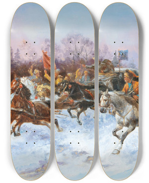 Triptych art skateboard deck of Adolf Baumgartnerstoiloff Goldtransport In Sibirien by Adolf Baumgartner Stoiloff (1850-1924)