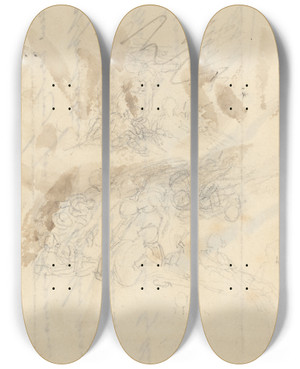Triptych art skateboard deck of John Flaxman Angels Descending To The Daughters Of Men by John Flaxman (1755-1826)