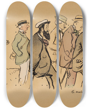 Triptych art skateboard deck of Georges Goursat Sem Le Mutuel A La Pelouse by Georges Goursat (Sem) (1863-1934)