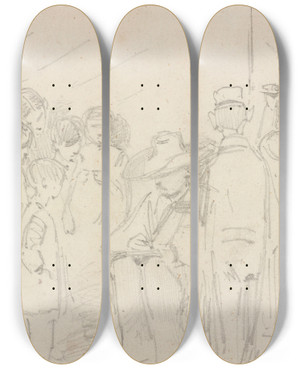 Triptych art skateboard deck of James Abbott Mcneill Whistler Succes Dernesti A Cologne by James Abbott Mcneill Whistler (1834-1903)