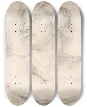 Triptych art skateboard deck of Follower Of Peter Paul Rubens Halffigure Of A Nude Man Facing Left Head Of A Satyr by Follower Of Peter Paul Rubens (1577-1640)