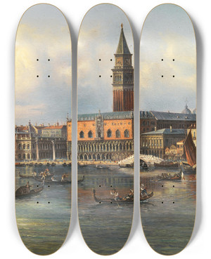 Triptych art skateboard deck of Giovanni Grubacs Palazzo Ducale by Giovanni Grubacs (1829-1919)