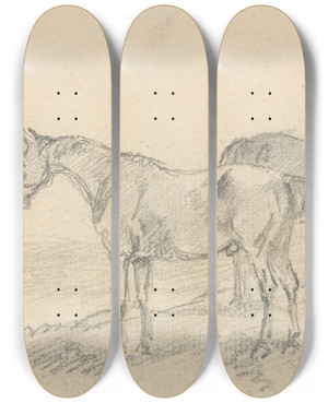 Triptych art skateboard deck of Sawrey Gilpin Two Horses by Sawrey Gilpin (1733-1807)