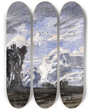 Triptych art skateboard deck of Paul Huet Fontenayauxroses by Paul Huet (1803-1869)