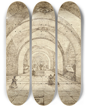 Triptych art skateboard deck of Franoismarius Granet Interior Of The Tomb Of Louis Phillippe And The Orlans Family by Franois-Marius Granet (1775-1849)