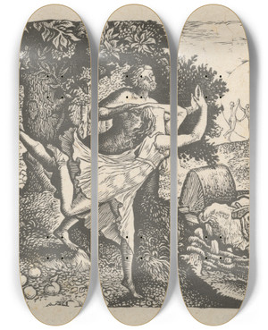 Triptych art skateboard deck of Edward Calvert The Cyder Feast by Edward Calvert (1799-1883)