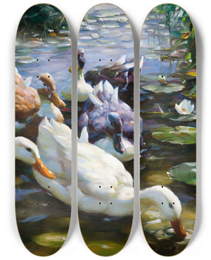 Triptych art skateboard deck of Alexander Koester Five Ducks by Alexander Koester (1864-1932)