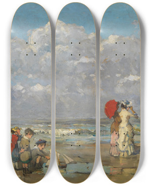 Triptych art skateboard deck of Pericles Pantazis On The Beach by Pericles Pantazis (1864-1871)