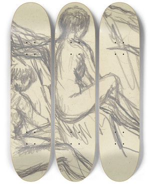 Triptych art skateboard deck of Pierre Bonnard Tude De Nus Assis by Pierre Bonnard (1867-1947)