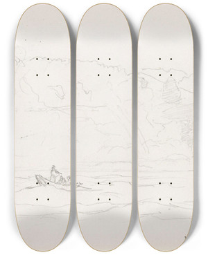 Triptych art skateboard deck of Hans Gude Fra Schaffhausen by Hans Gude (1825-1903)