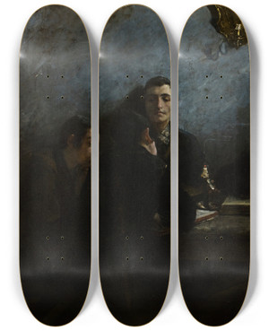 Triptych art skateboard deck of Samuel Hirszenberg School Of Talmudists by Samuel Hirszenberg (1865-1908)