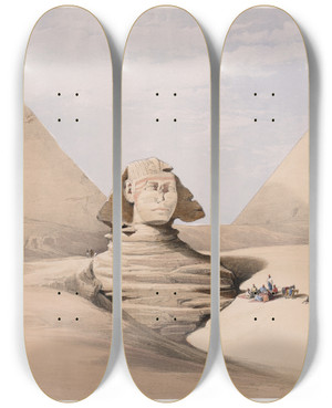 Triptych art skateboard deck of David Roberts The Great Sphinx Pyramids Of Gizeh Giza July 17Th 1839 by David Roberts (1796-1864)