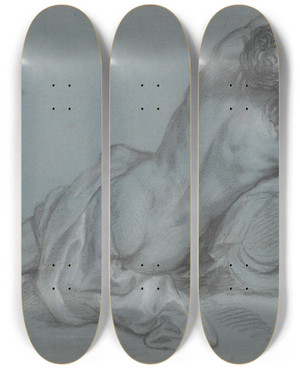 Triptych art skateboard deck of Louis De Boullogne The Younger Reclining River God by Louis de Boullogne the Younger (1654-1733)