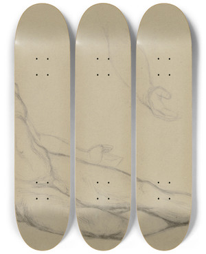 Triptych art skateboard deck of Victor Mller Hingestreckt Sitzender Mnnlicher Akt by Victor Muller (1829-1871)