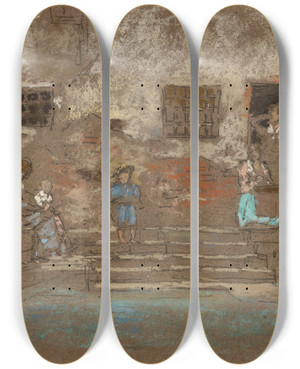 Triptych art skateboard deck of James Abbott Mcneill Whistler The Steps by James Abbott Mcneill Whistler (1834-1903)
