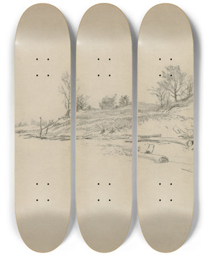 Triptych art skateboard deck of Homer Dodge Martin Sand Dunes Lake Ontario by Homer Dodge Martin (1836-1897)