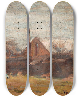 Triptych art skateboard deck of Eliseu Visconti Paisagem De Saint Hubert by Eliseu Visconti (1866-1944)