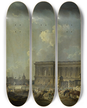 Triptych art skateboard deck of Pierreantoine Demachy Dgagement De La Colonnade Du Louvre_2 by Pierre-Antoine Demachy (1723-1807)