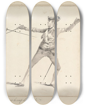 Triptych art skateboard deck of James Gwin De La Parade De Seconde Sur Le Coup De Seconde by James Gwin (1720-1769)