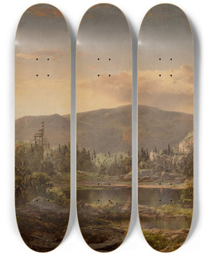 Triptych art skateboard deck of William Louis Sonntag Mountain Landscape Upper Hudson River by William Louis Sonntag (1822-1900)