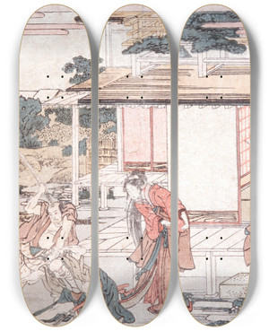 Triptych art skateboard deck of Katsushika Hokusai Act Vii by Katsushika Hokusai (1760-1849)