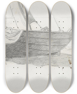 Triptych art skateboard deck of Hans Gude Bt P Stranden Ghren by Hans Gude (1825-1903)
