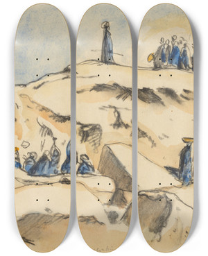 Triptych art skateboard deck of Emil Orlik Excavation In Karnak by Emil Orlik (1870-1932)