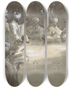 Triptych art skateboard deck of Hc Louwerse Bijeenkomst Van Mannen by H.C. Louwerse (1878-1946)