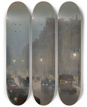 Triptych art skateboard deck of George Hyde Pownall Down Piccadilly By The Green Park by George Hyde Pownall (1866-1939)