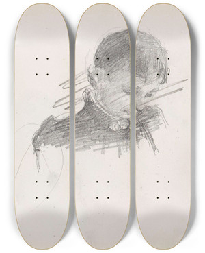Triptych art skateboard deck of Signe Scheel To Kvinneportrett by Signe Scheel (1860-1942)