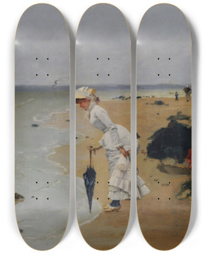 Triptych art skateboard deck of Ernestange Duez En La Playa by Ernest-Ange Duez (1843-1896)