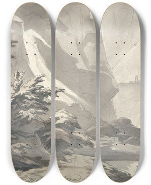 Triptych art skateboard deck of John Warwick Smith Cascade Of Buffalora by John Warwick Smith (1749-1831)