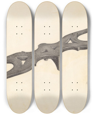 Triptych art skateboard deck of Helen Hobart Bootjack by Helen Hobart