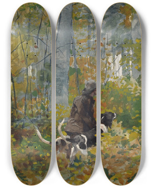 Triptych art skateboard deck of Winslow Homer On The Trail by Winslow Homer (1836-1910)