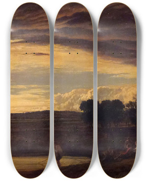 Triptych art skateboard deck of John Linnell Evening Storm Clearing Off by John Linnell (1792-1882)