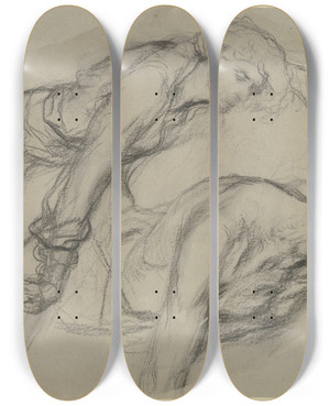 Triptych art skateboard deck of Victor Mller Kniender Vor Sich Herab Schauender Mann Die Hnde Breit Aufgesttzt by Victor Muller (1829-1871)