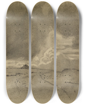 Triptych art skateboard deck of Gustav Kampmann Luft Und Wolkenstudie by Gustav Kampmann (1859-1917)