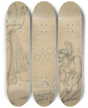 Triptych art skateboard deck of Richard Westall Joshua And The Angel by Richard Westall (1765-1836)
