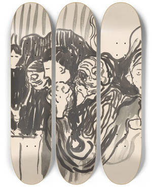 Triptych art skateboard deck of Edvard Munch By The Deathbed Fever by Edvard Munch (1863-1944)